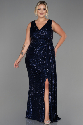 Длинное Вечернее Платье С Чешуйками Темно-синий ABU3194