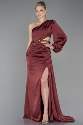 Длинное Атласное Выпускное Платье Цвет корицы ABU2625
