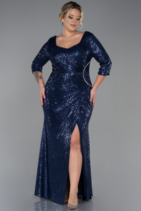 Длинное Вечернее Платье С Чешуйками Темно-синий ABU3258