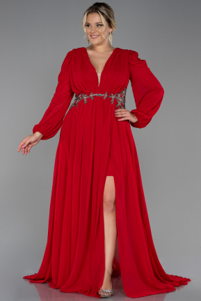 Длинное Шифоновое Вечернее Платье красный ABU3256