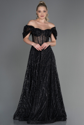 Длинное Вечернее Платье Черный ABU3261