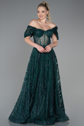 Длинное Вечернее Платье Изумрудно-зеленый ABU3261
