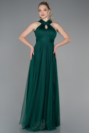 Длинное Выпускное Платье Изумрудно-зеленый ABU3252