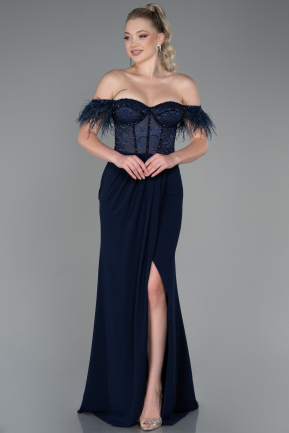 Длинное Вечернее Платье Из Кружева Темно-синий ABU3263