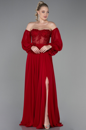 Длинное Шифоновое Вечернее Платье красный ABU3897