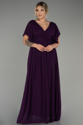 Длинное Шифоновое Вечернее Платье Тёмно-пурпурный ABU3276
