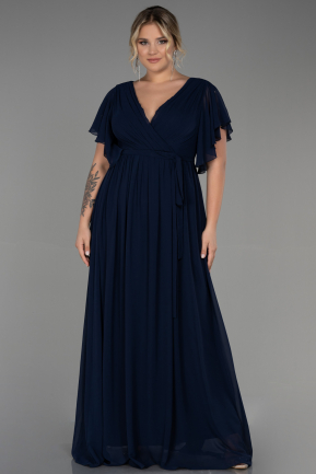 Длинное Шифоновое Вечернее Платье Темно-синий ABU3276