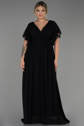 Длинное Шифоновое Вечернее Платье Черный ABU3276