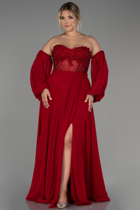 Длинное Шифоновое Вечернее Платье красный ABU3590