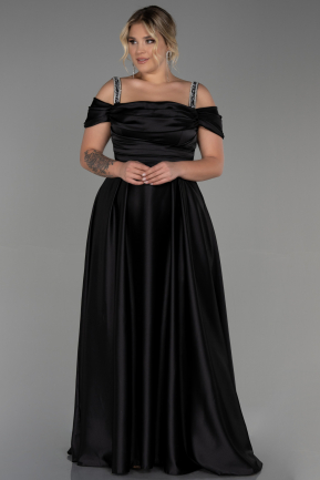 Большое Атласное Платье Черный ABU3277