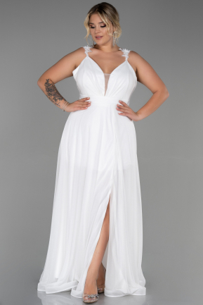 Длинное Свободное Вечернее Платье Белый ABU3174