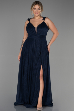 Длинное Свободное Вечернее Платье Темно-синий ABU3174