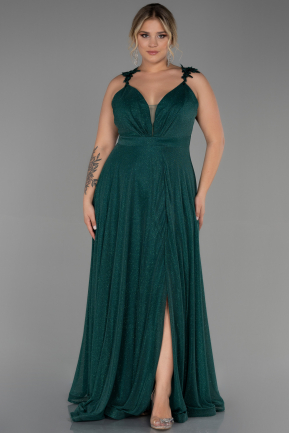 Длинное Свободное Вечернее Платье Изумрудно-зеленый ABU3174