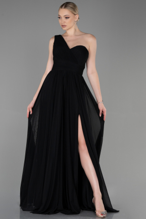 Длинное Шифоновое Вечернее Платье Черный ABU3309