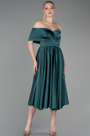 Миди Сатиновое Ночное Платье Изумрудно-зеленый ABK1846