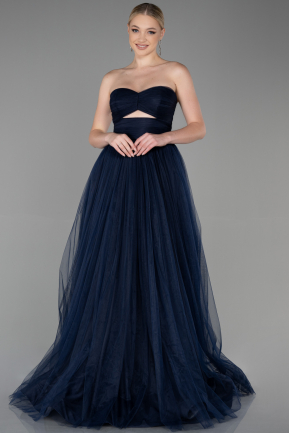 Длинное Выпускное Платье Темно-синий ABU3306