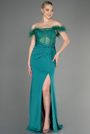 Длинное Вечернее Платье Изумрудно-зеленый ABU3224