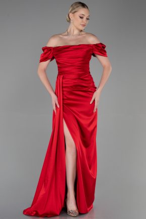 Длинное Атласное Платье Для Помолвки красный ABU1606