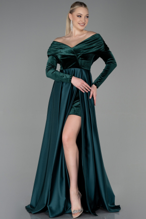 Длинное Вечернее Платье Изумрудно-зеленый ABU2083
