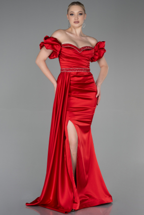 Длинное Атласное Вечернее Платье красный ABU3331