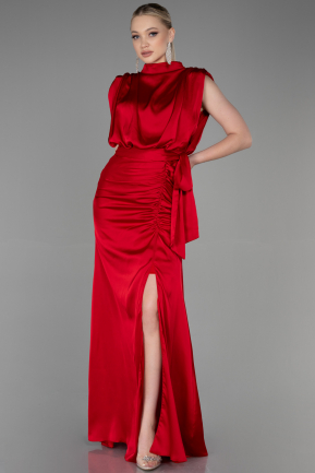 Длинное Атласное Вечернее Платье красный ABU2133