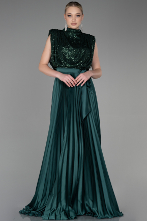 Длинное Вечернее Платье Изумрудно-зеленый ABU3326