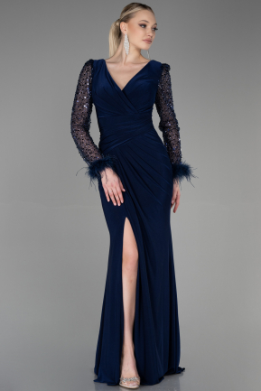 Длинное Вечернее Платье Темно-синий ABU3008