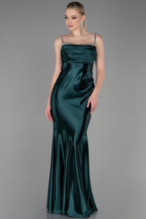Длинное Вечернее Платье Изумрудно-зеленый ABU3334