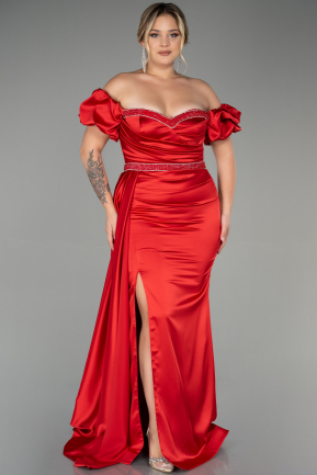 Большое Атласное Платье красный ABU3332