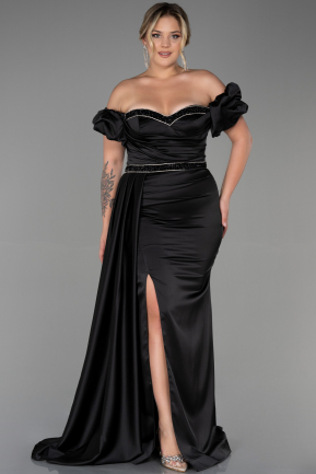 Большое Атласное Платье Черный ABU3332