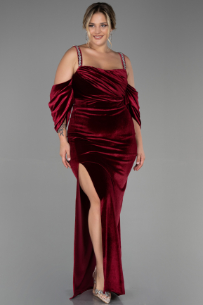 Длинное Бархатное Вечернее Платье Бордовый ABU3336