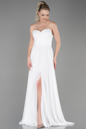 Длинное Шифоновое Вечернее Платье Белый ABU3343