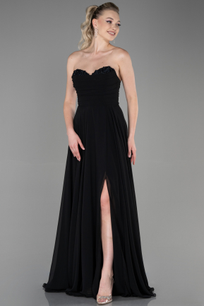 Длинное Шифоновое Вечернее Платье Черный ABU3343