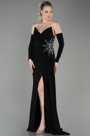 Длинное Вечернее Платье Черный ABU3351