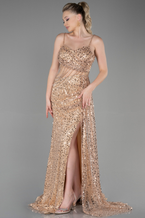 Длинное Вечернее Платье Со Чешуей Золотой ABU3347