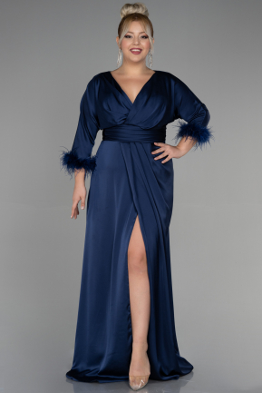Большое Атласное Платье Темно-синий ABU3367