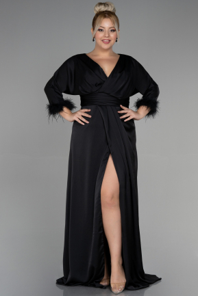 Большое Атласное Платье Черный ABU3367