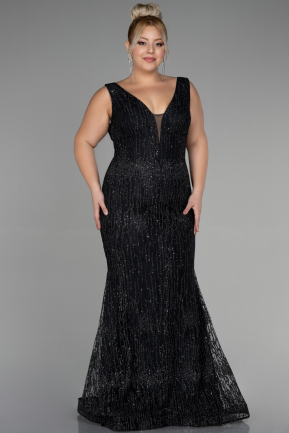 Длинное Платье Для Помолвки Большого Размера Черный ABU3368