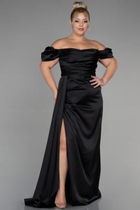 Большое Атласное Платье Черный ABU1626