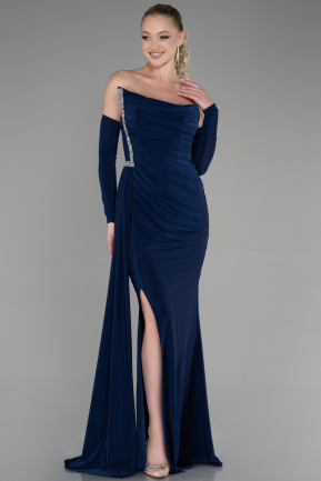 Длинное Вечернее Платье Темно-синий ABU3342