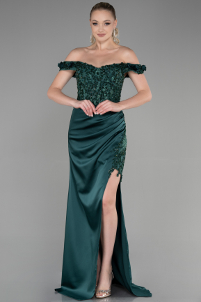 Длинное Вечернее Платье Изумрудно-зеленый ABU3384