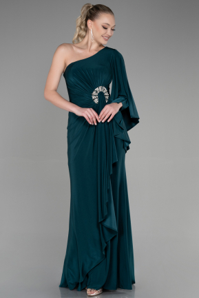 Длинное Вечернее Платье Изумрудно-зеленый ABU3371
