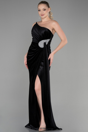 Длинное Велюровое Вечернее Платье Черный ABU2626