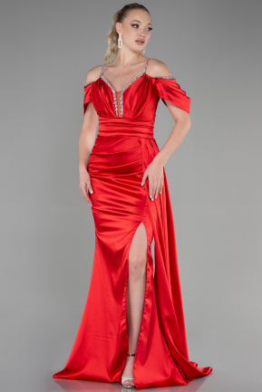 Длинное Атласное Вечернее Платье красный ABU3398