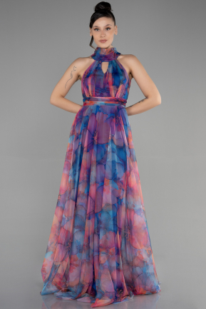 Длинное Пригласительное Платье Ярко-синий ABU674