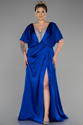 Длинное Сатиновое Платье Плюс-Сайз Для Помолвки Ярко-синий ABU3442