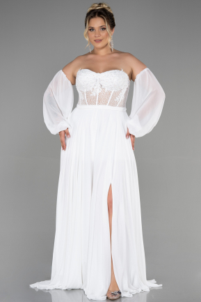 Длинное Шифоновое Вечернее Платье Белый ABU3590