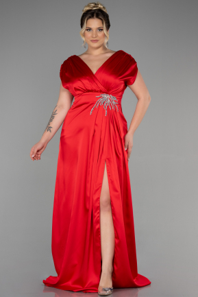 Длинное Сатиновое Платье Плюс-Сайз Для Помолвки красный ABU3433