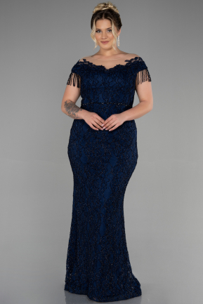 Большое Платье С Кружевами Темно-синий ABU3435