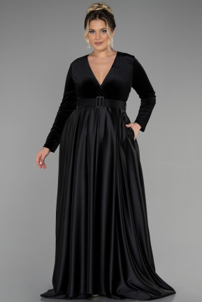 Длинное Бархатное Вечернее Платье Черный ABU3389